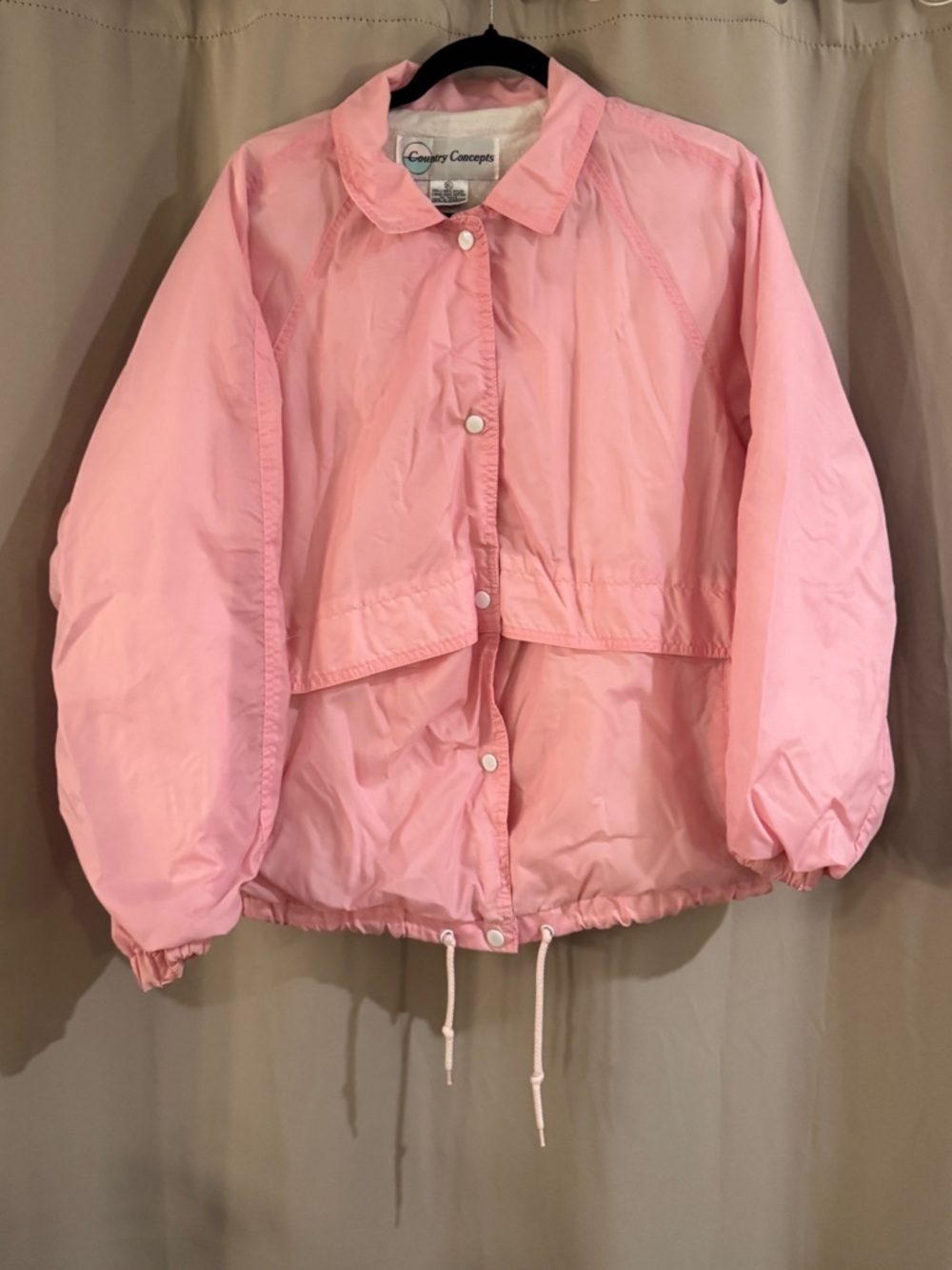 Country Concepts 80’s Light Pink Windbreaker Jacket - Casual Drawstring Hem